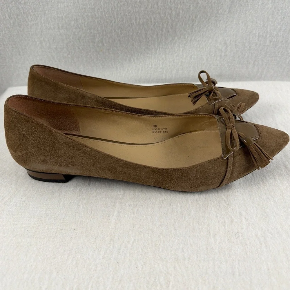 Via Spiga Devin‎ Brown Suede Tassel Bow Pointed Toe Ballet Flats Size 11M